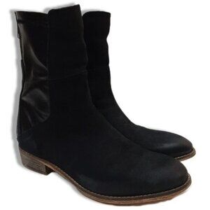 REBELS Mixed Media Short Boots Soft Genuine Leather Modern Black Sz 6 M